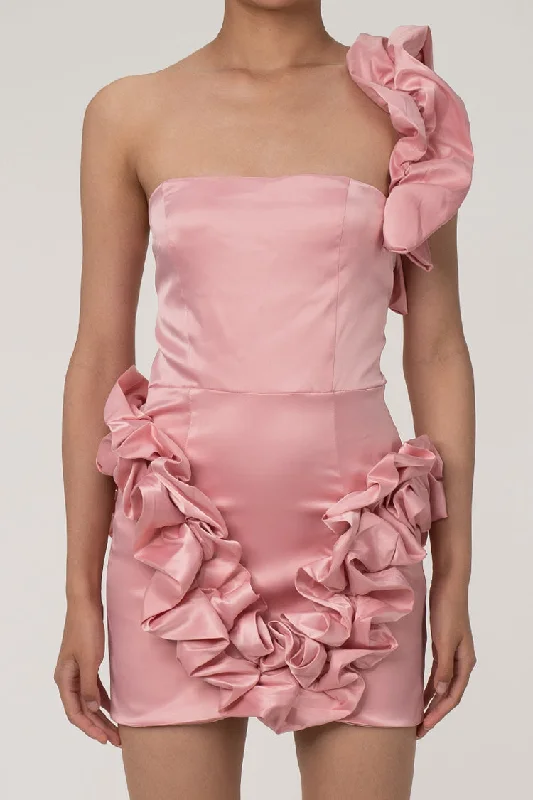 Off-the-shoulder dresses for womenDramatic Ruffled One Shoulder Summer Satin Bodycon Party Mini Dress