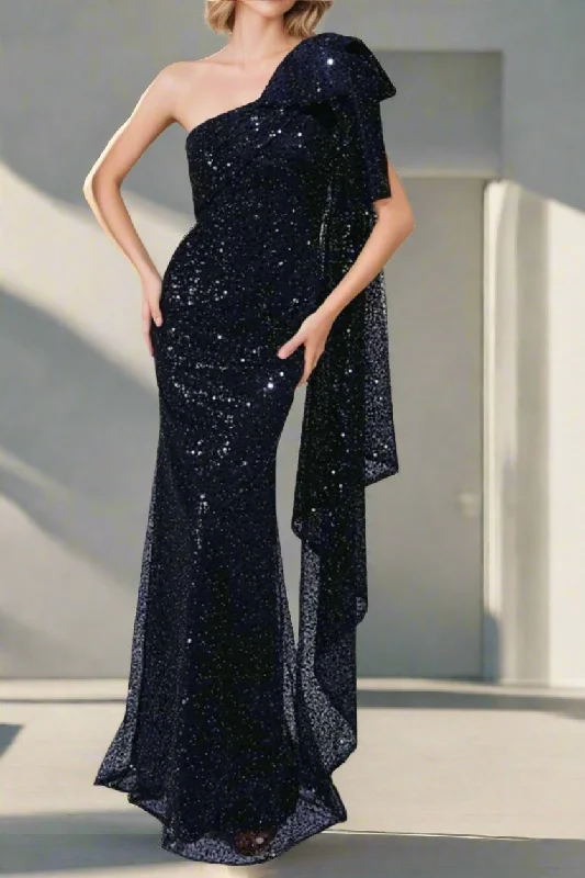 Synthetic dresses for budget-friendly optionsMermaid Sleeveless One Shoulder Mother of The Bride Dresses with Bowknot