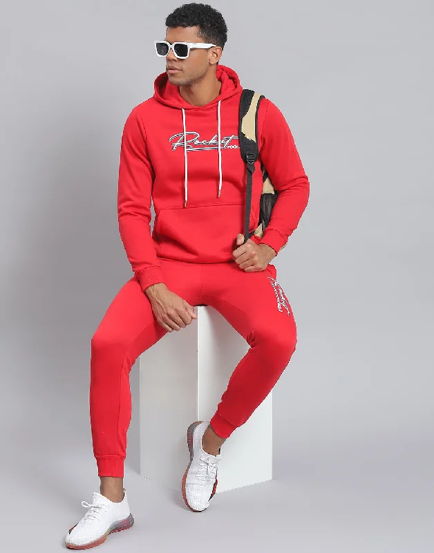 men's soccer jerseysMen Red Solid Hooded Full Sleeve Tracksuit