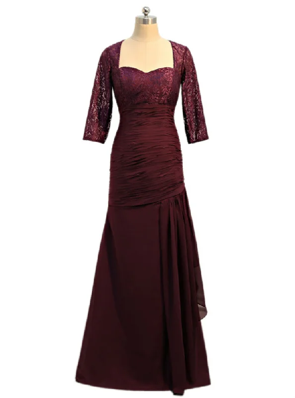 Leather dresses for womenPurple Mermaid 3/4 Sleeves Chiffon Lace Mother Of The Bride Dresses