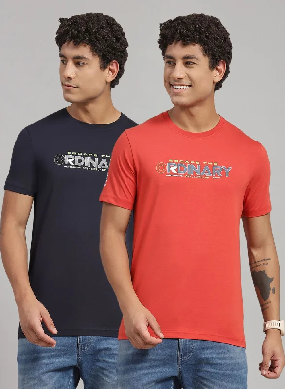 dressing up short-sleeved men's shirts for formal eventsMen Orange Printed T-Shirt 2 Pc