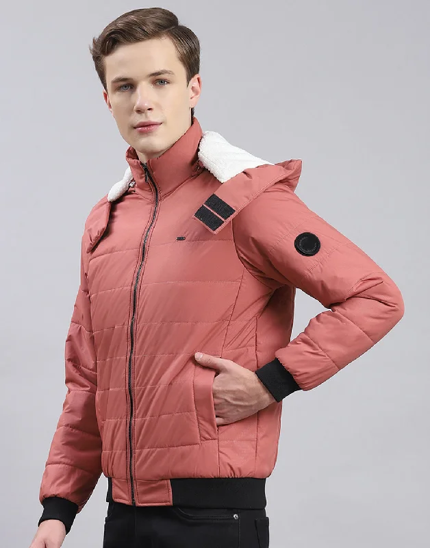 men's belted trench coatsMen Pink Solid Hooded Full Sleeve Jacket