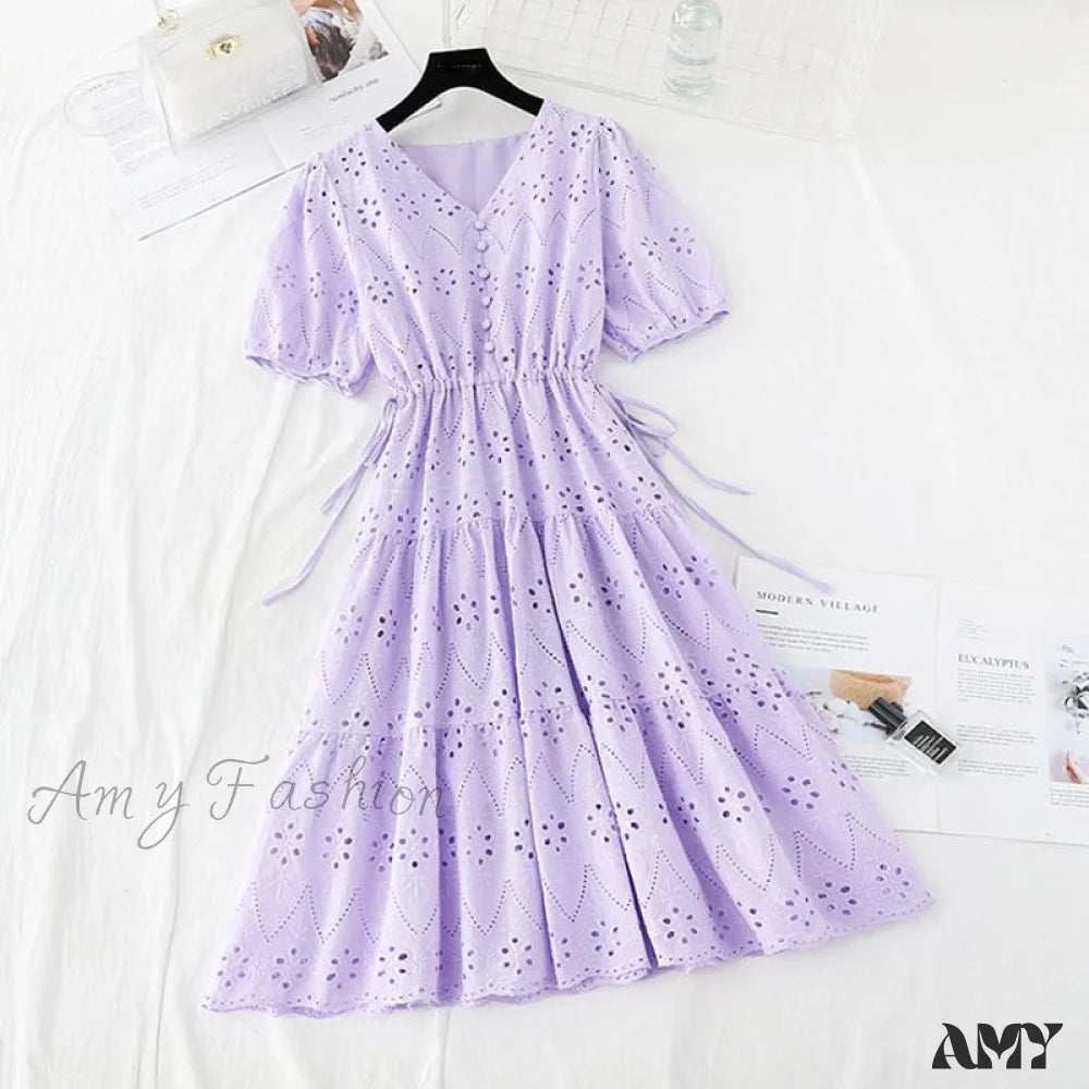 V-neck dresses for womenAmy Fashion - Casual V-neck Cotton Linen Long Dress