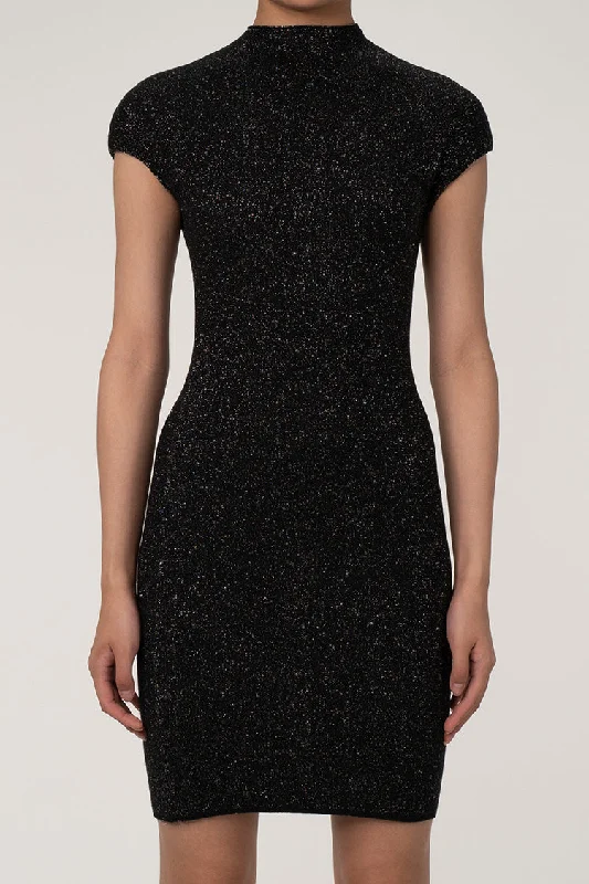 Fit-and-flare dresses for womenMinimalist Funnel Neck Cap Sleeve Bodycon Summer Lurex Knit Mini Dress