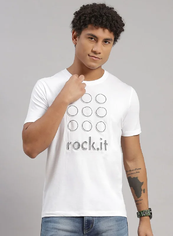 regular-fit short-sleeved men's topsMen White Printed T-Shirt