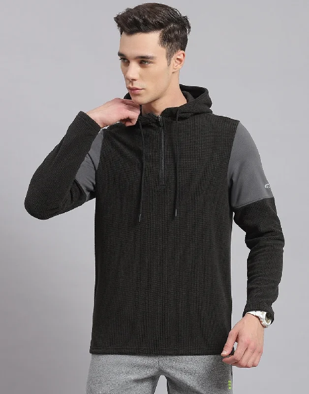 men's mesh sports shirtsMen Grey Solid Hooded Full Sleeve Sweatshirt