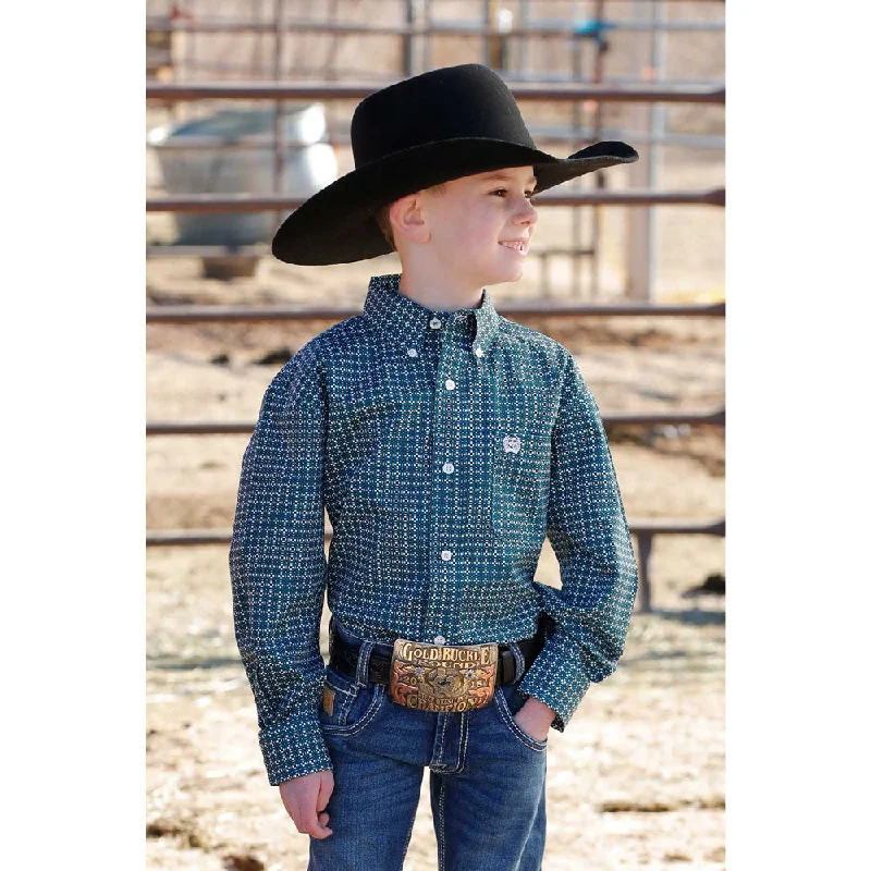 Chenille women's topsMTW7060367 Cinch Boys Long Sleeve Button Down Western Shirt - Teal Print