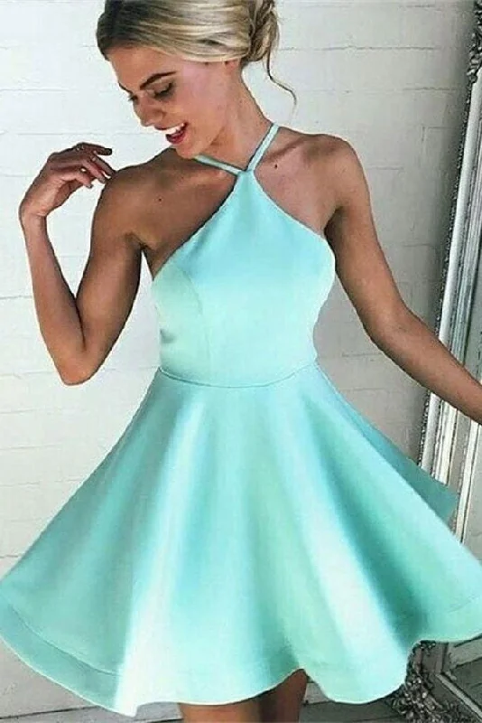 Bell sleeve dresses for womenCharming Mint Simple Short Cheap Handmade Homecoming Dress K191