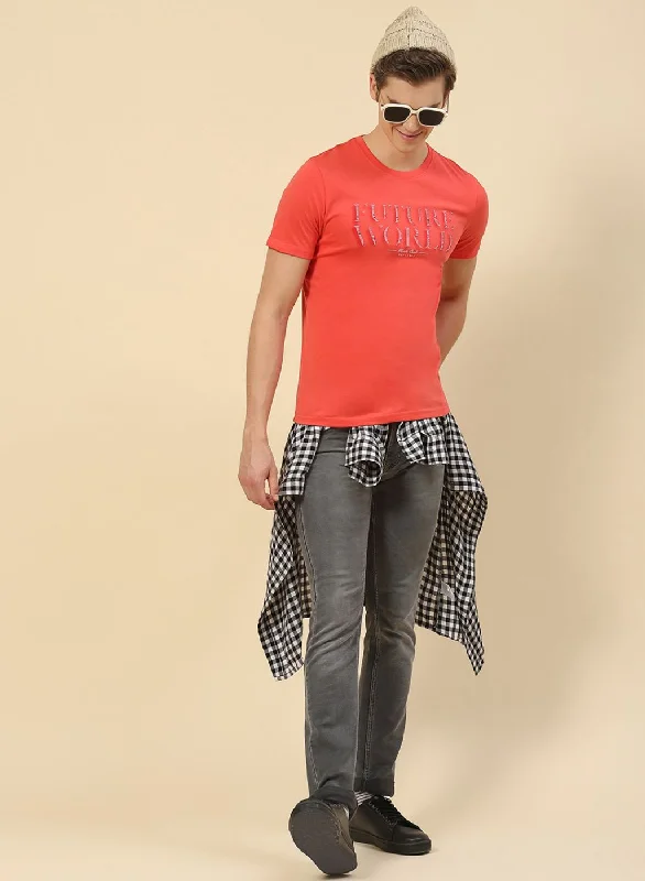 short-sleeved tops for men made from high-quality, durable fabricMen Peach Printed T-Shirt