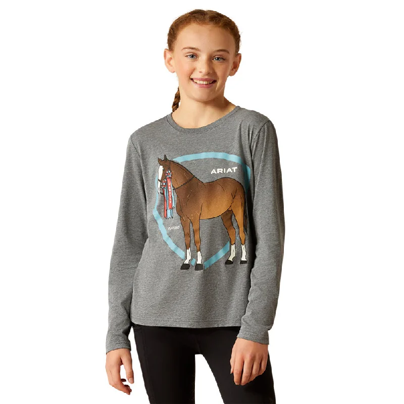 Workwear women's tops10052025 Ariat Youth Champion Pony Long Sleeve T-Shirt - Heather Grey