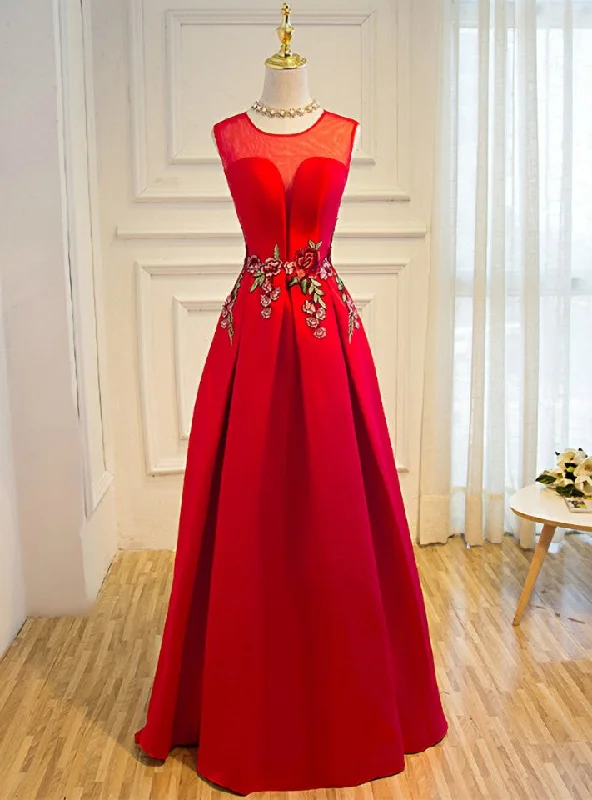 Plus-size dresses for womenRed Satin Lace Up Floor-length Bridesmaid Dress