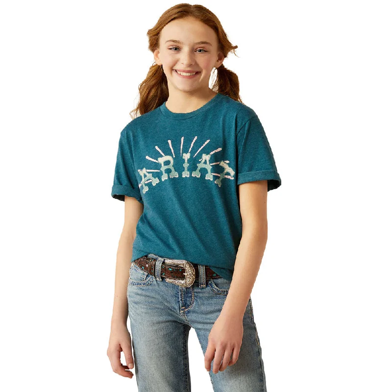 UV-protective women's tops10054024 Ariat Girls' Ariat Sunrise Short Sleeve T-Shirt - Deep Sea Heather