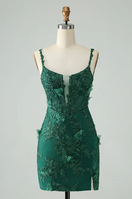 Bridesmaid dresses for womenPretty Green Bodycon Spaghetti Straps Appliques Short Homecoming Dress with Slit Bridesmaid dresses for womenPretty Green Bodycon Spaghetti Straps Appliques Short Homecoming Dress with Slit