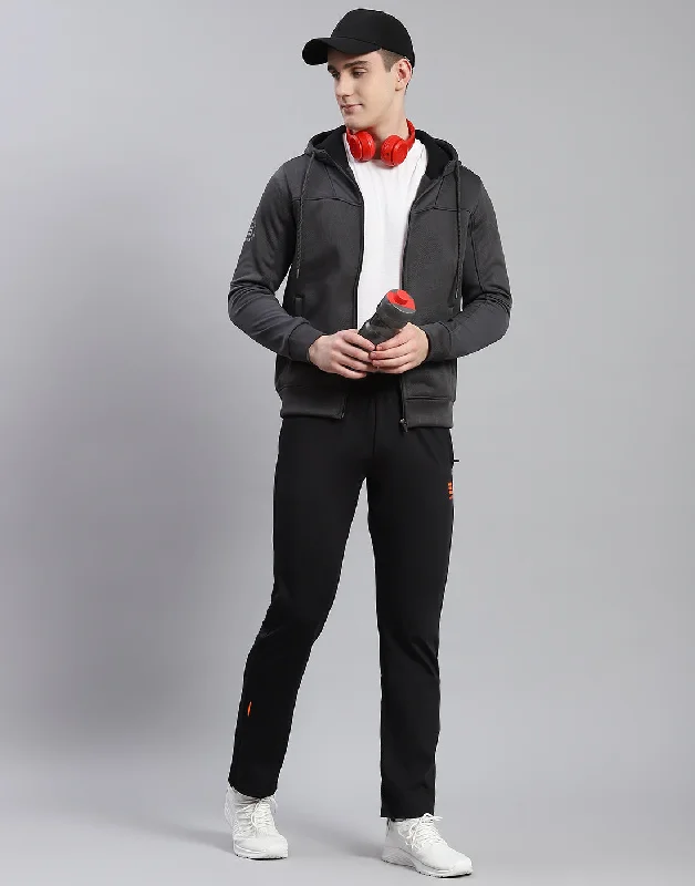 men's lightweight sports shirtsMen Grey Self Design Hooded Full Sleeve Sweatshirt