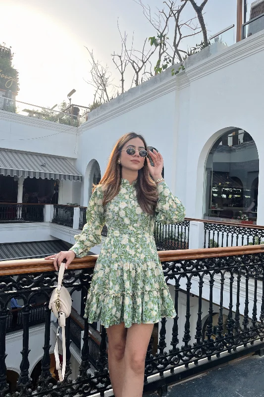 Bohemian women's dressesCowper Green & Yellow Printed Cotton Collared Dress