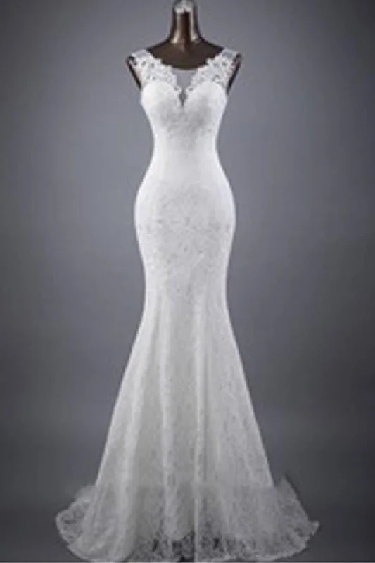 Festival dresses for music and arts eventsRoycebridal White Sleeveless Mermaid Lace Up Wedding Dresses, Popular Bridal Dress, MW132
