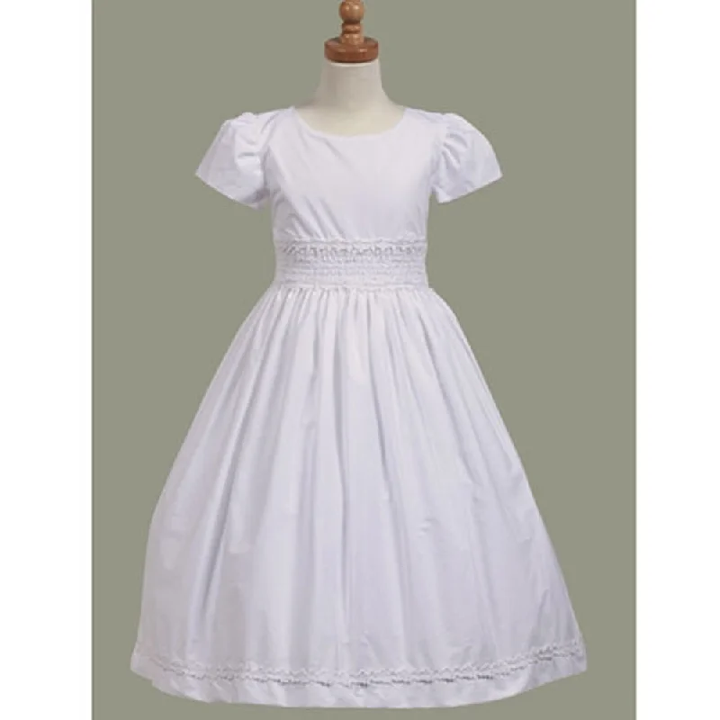Satin dresses for womenWhite Cotton Smocked Communion Short Sleeve Dress Size 7-12
