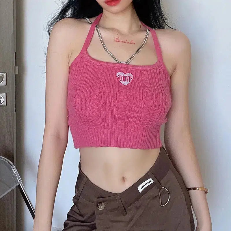 Floral print women's topsChain Strap Knitted Crop Top