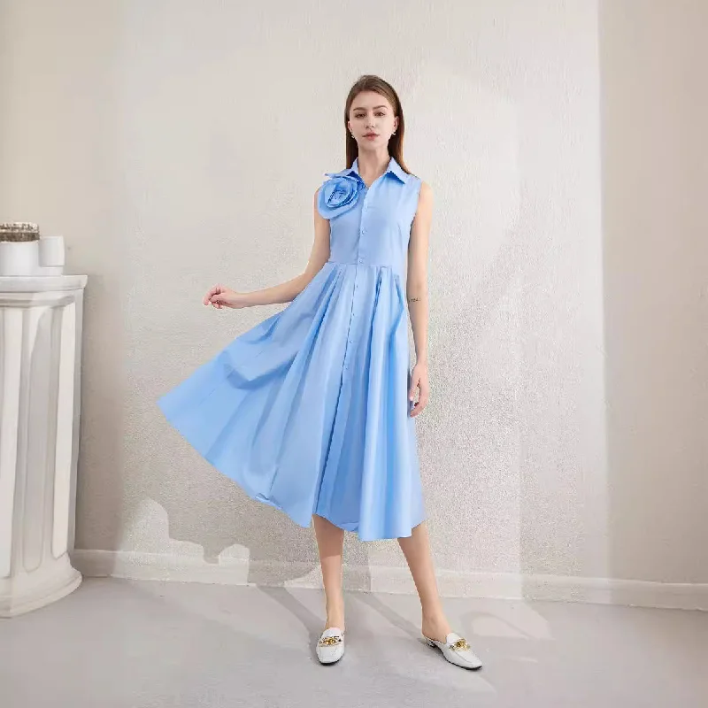 Chiffon dresses for womenIKEARLAX European and American Foreign Trade  Exclusive for Cross-Border  New Cotton Sleeveless Waist A- line Dress Summer Skirt