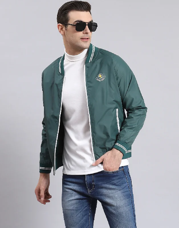 men's car coats with chest pocketsMen Teal Blue Solid Mandarin Collar Full Sleeve Jacket