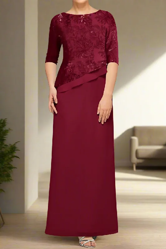 Chiffon dresses for womenBurgundy Ankle Length Scoop Neck A-Line Mother of the Bride Dress