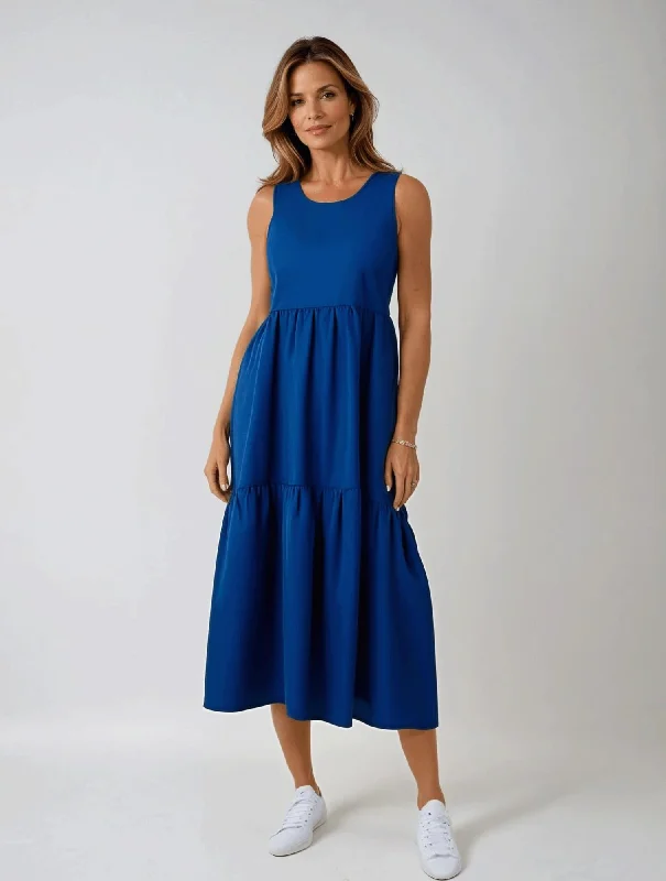 Day dresses for everyday wearCotton Linen Blend Dress | MED BLUE | 6777A1