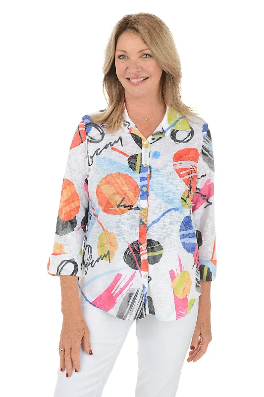 Easy-care women's topsEstella Button-Front Burnout Top