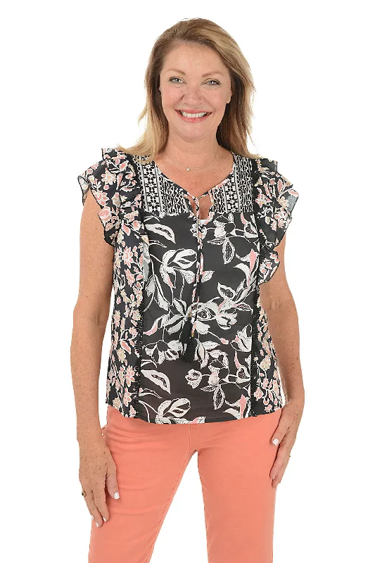 Button-down women's topsVanilla Flower Ruffled Cap Sleeve Peasant Blouse