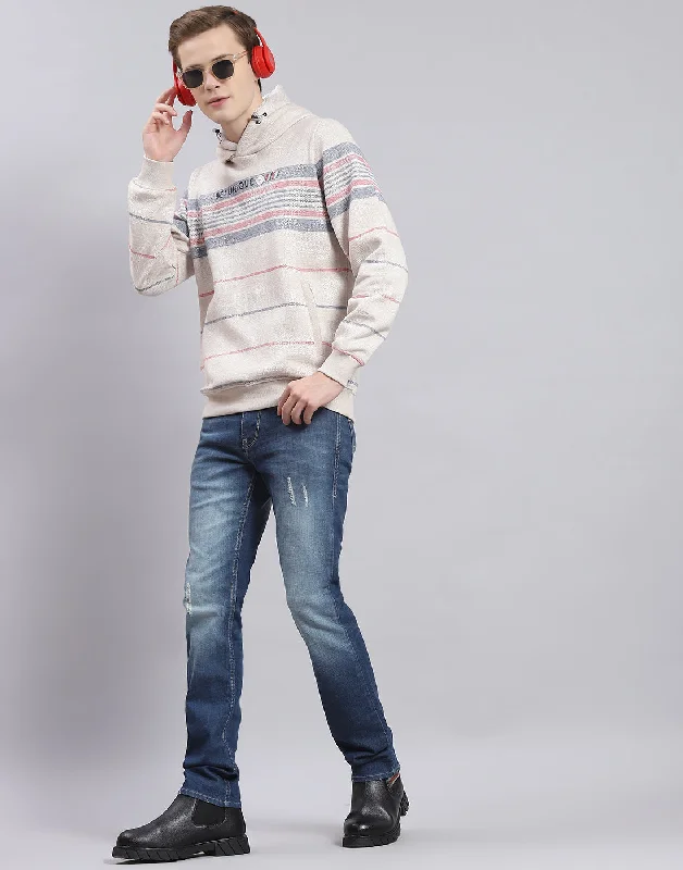 men's sports shirts for rock climbingMen Grey Stripe Hooded Full Sleeve Sweatshirt