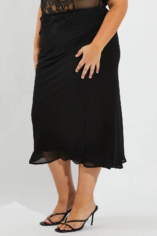 Black Bias Chiffon Maxi Slip Skirt