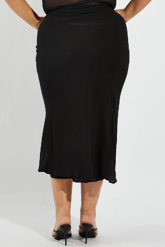 Black Bias Chiffon Maxi Slip Skirt