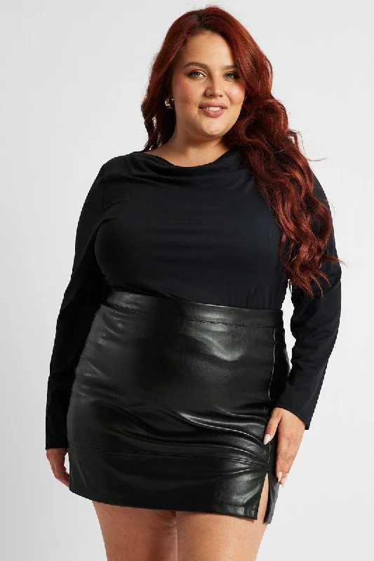 Black Faux Leather Mini Skirt