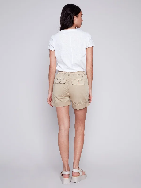 Cotton Canvas Cargo Shorts - Khaki