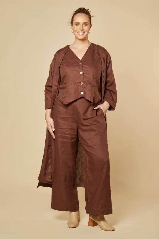 Long Line Linen Duster Jacket in Raisin