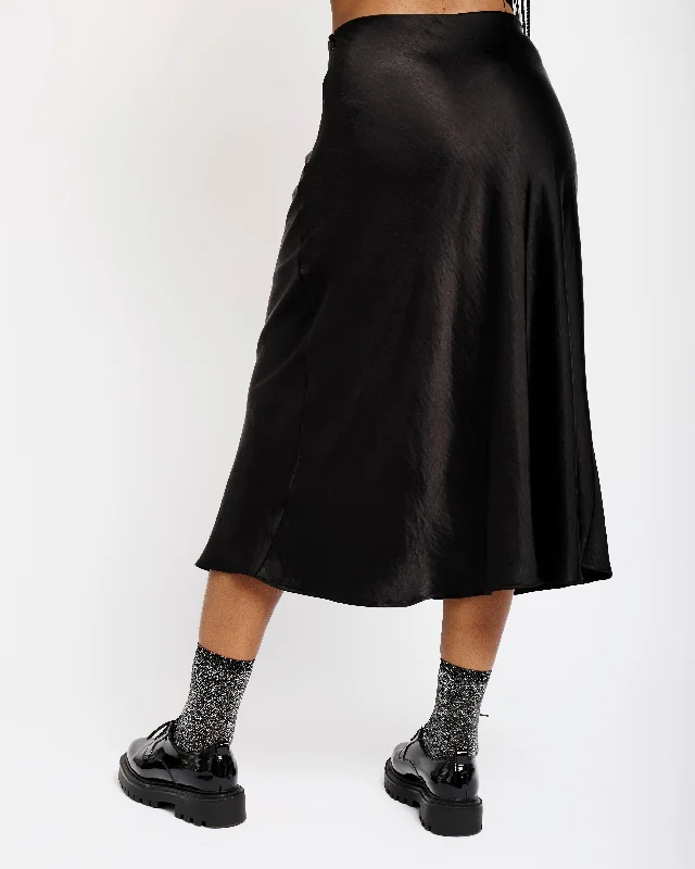 Satin Bias Skirt in Black