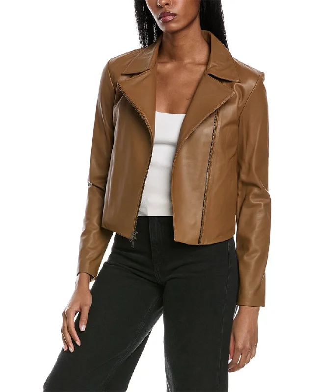 Vince Classic Leather Zip Front Jacket