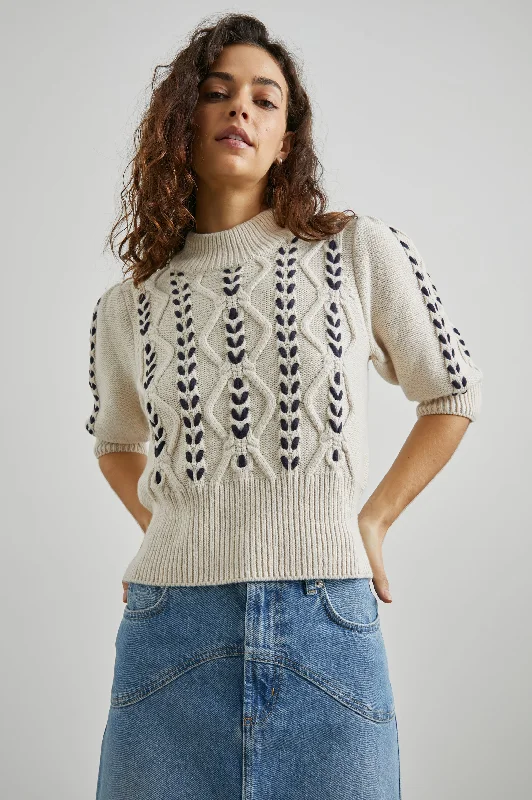 ADDY SWEATER - OATMEAL NAVY CABLES