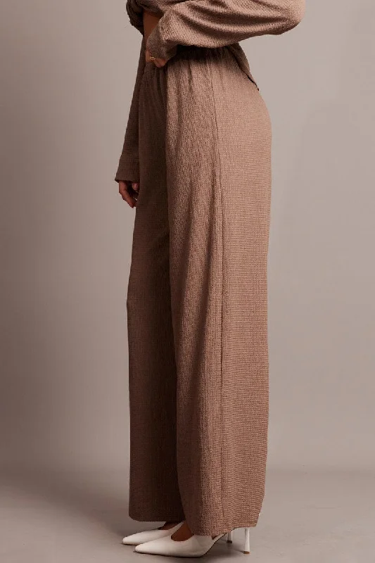 Brown Wide Leg Pants Elasticated Waist