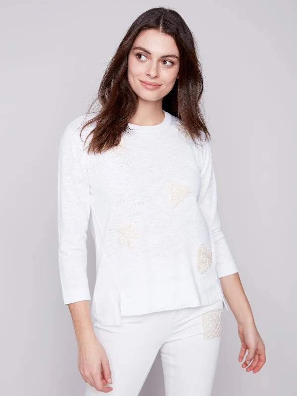 Cotton Sweater With Crochet Patchwork - Natural