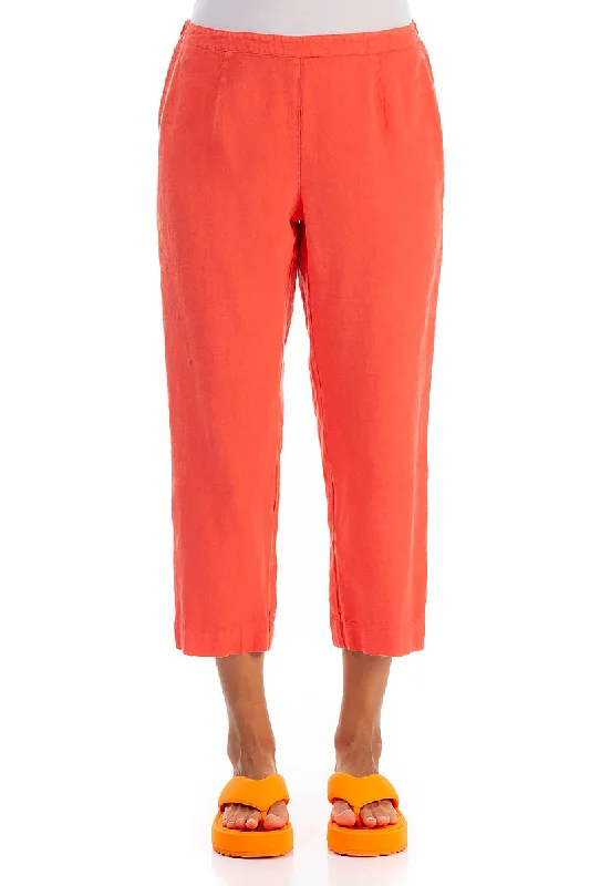 Cropped Living Coral Linen Trousers