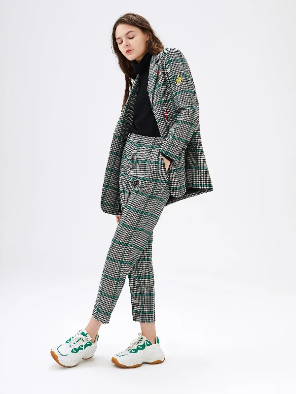 Wool Checked Cropped Trousers-Sample