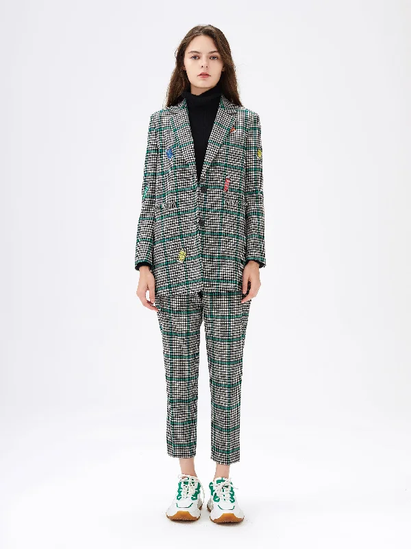 Wool Checked Cropped Trousers-Sample