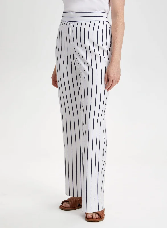 Pull-on Stripe Print Straight Leg Pants