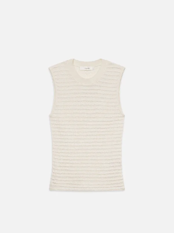 Smocked Sleeveless Crewneck -- White