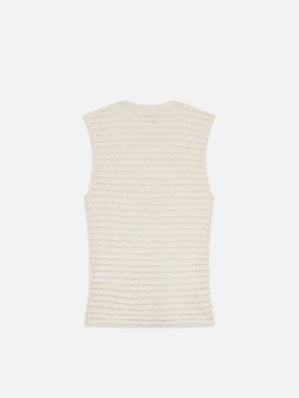 Smocked Sleeveless Crewneck -- White