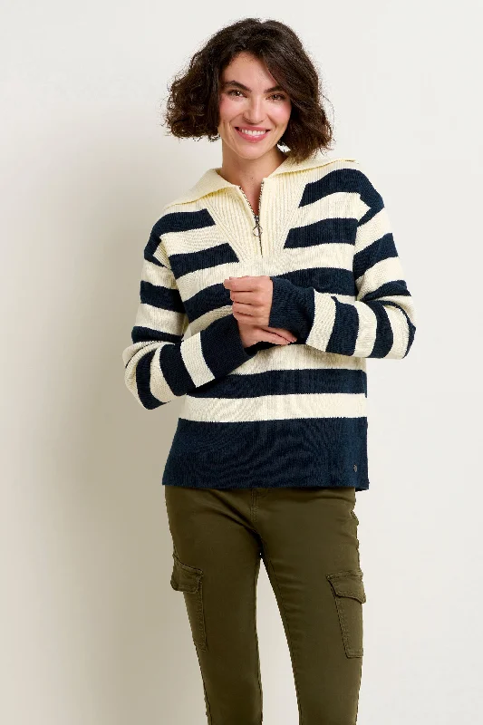 Stripe Collar Zip Knit