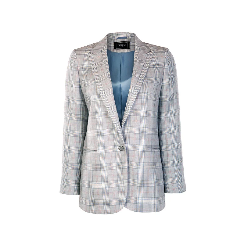 Blue Prince of Wales Wool & Linen Blazer