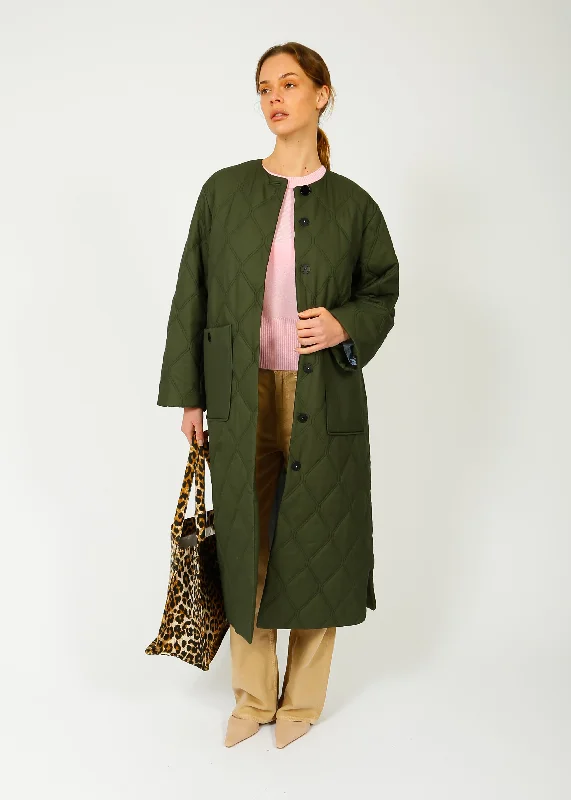 GANNI F8933 Quilt Long Coat in Kombu Green