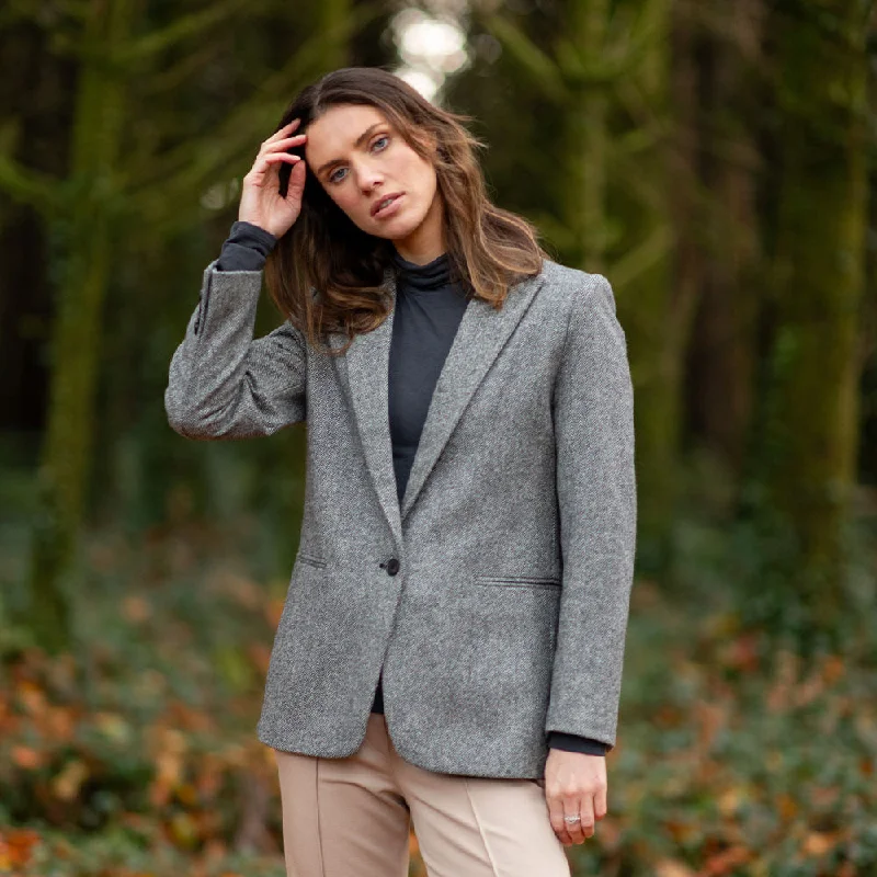 Grey Herringbone Cara Donegal Tweed Blazer