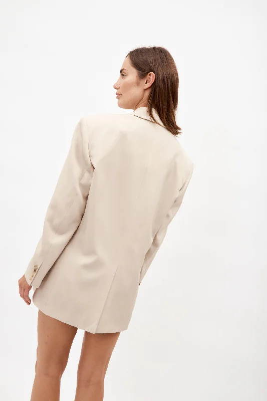 Longline Beige Silk Tuxedo Blazer